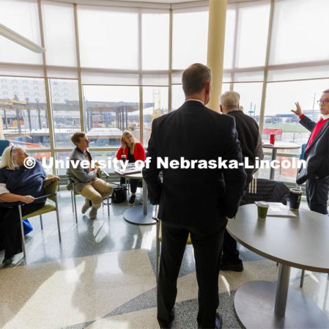 Chancellor Ronnie Green talks about the development of the northeast corner of city campus while on their tour. Board of Regents tour of UNL. College of Engineering. April 7, 2022. Photo by Craig Chandler / University Communication.