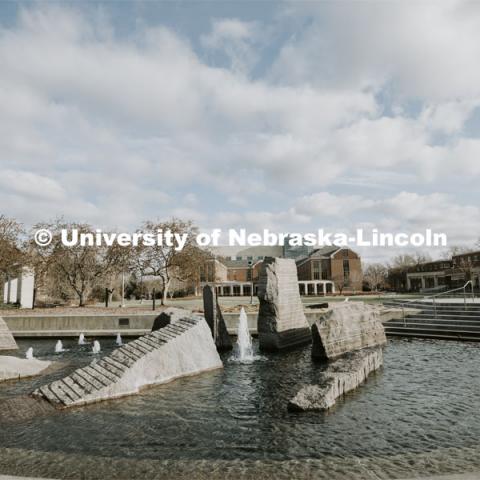 Broyhill Fountain on city campus. April 7, 2022. Photo by Craig Chandler / University Communication. 