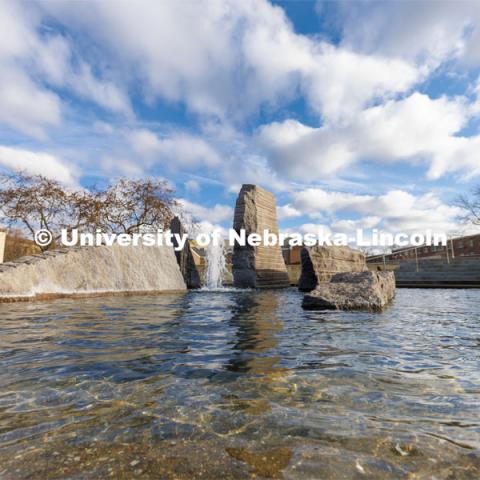 Broyhill Fountain on city campus. April 7, 2022. Photo by Craig Chandler / University Communication. 