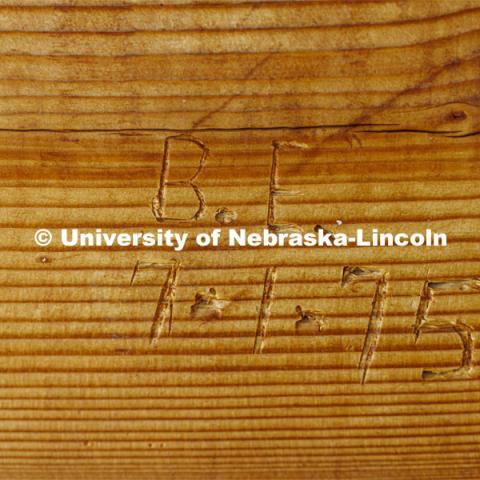 Signatures in the Love Library Cupola. The cupola will be renovated this summer following spring commencement. April 25, 2022. Photo by Craig Chandler / University Communication.