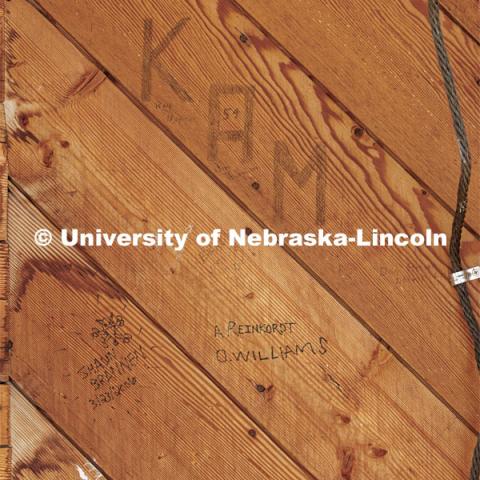 Signatures in the Love Library Cupola. The cupola will be renovated this summer following spring commencement. April 25, 2022. Photo by Craig Chandler / University Communication.