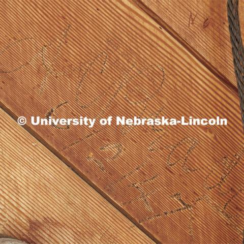 Signatures in the Love Library Cupola. The cupola will be renovated this summer following spring commencement. April 25, 2022. Photo by Craig Chandler / University Communication.