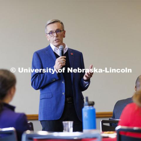 Chancellor Ronnie Green kicks off the N2025 Strategic Plan Listening Session in the Nebraska Union.  April 27, 2022. Photo by Craig Chandler / University Communication.
