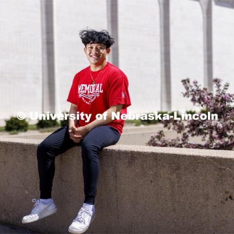 Jonah Tran joined the Emerging Leaders program as a first-year student and now mentors others. Tran is a sophomore in Nutritional Science and Dietetics who is active in the Vietnamese Student Association, Asian Student Union and the Nebraska Barbell Club.. Photo for his Asian Pacific Islander month story. April 28, 2022. Photo by Craig Chandler / University Communication.