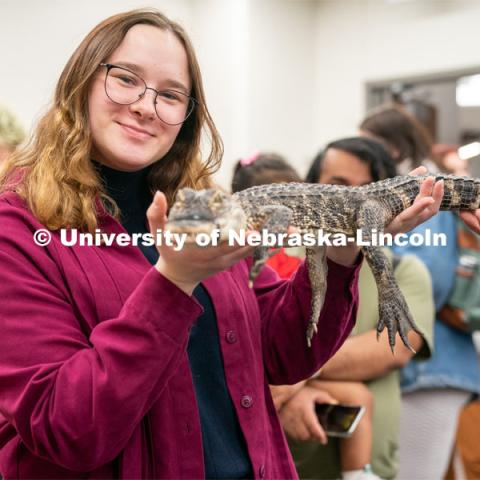 Students pet animals during the End of Year Bash inside the East Campus Union on Saturday, April 30, 2022, in Lincoln, Nebraska.  Photo by Jordan Opp for University Communication

