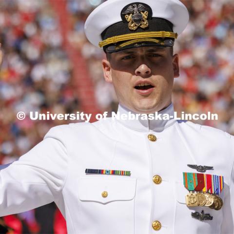 ROTC cadets take their commissioning oath at the start of the commencement. UNL undergraduate commencement in Memorial Stadium. May 14, 2022. Photo by Craig Chandler / University Communication.