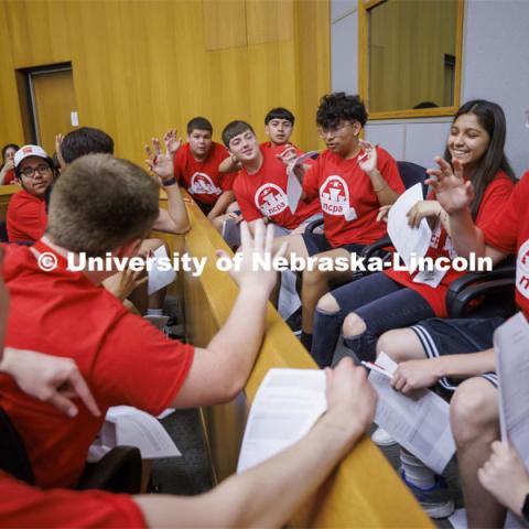 The jury votes for Goldilocks’ innocence during her trial vs the Three Bears. NCPA junior and senior high school students participate in a mock trial at Nebraska Law. June 9, 2022. Photo by Craig Chandler / University Communication.