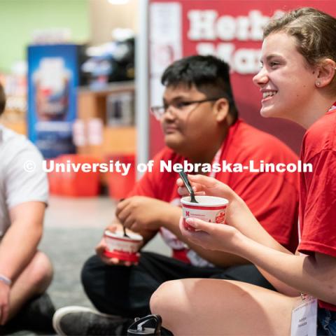 Attendees enjoy ice cream at the Nebraska College Preparatory Academy’s Science Camp inside Abel Hall. NCPA, a program for academically talented, first-generation, income eligible students to help prepare them for college and their future careers. June 9, 2022. Photo by Jordan Opp for University Communication.