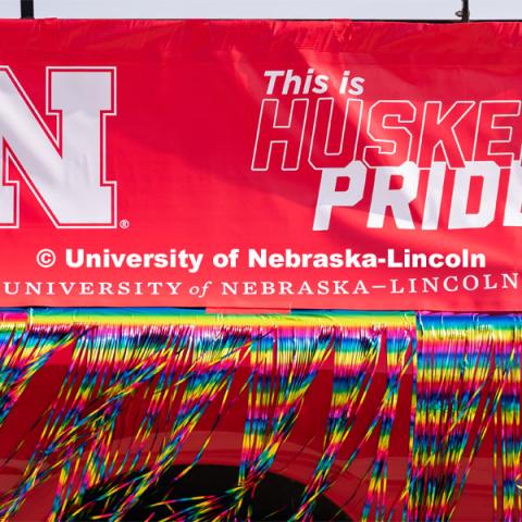 University of Nebraska representatives circle around the Capitol during the Star City Pride parade. June 18, 2022. Photo by Jordan Opp for University Communication.