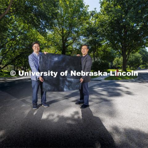 Jongwan Eun and Yunwoo Nam have developed a membrane that improve landfill gas emissions that make them and their communities better. June 28, 2022.  Photo by Craig Chandler / University Communication.