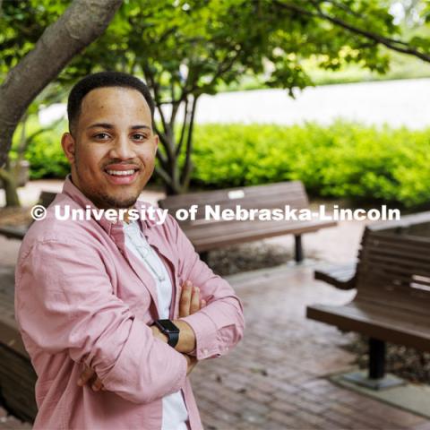 Ra’Daniel Arvie, senior in College of Business, for Husker Dialogues story. July 11, 2022. Photo by Craig Chandler / University Communication.  