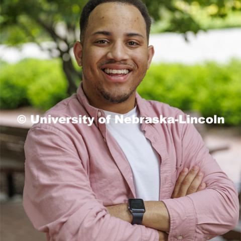 Ra’Daniel Arvie, senior in College of Business, for Husker Dialogues story. July 11, 2022. Photo by Craig Chandler / University Communication.  