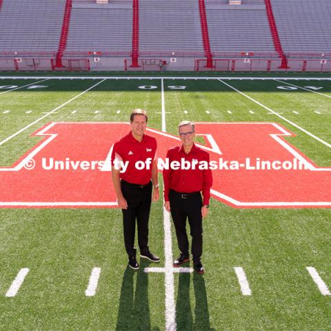 Trev Alberts, Vice Chancellor, Director of Athletics, and UNL Chancellor Ronnie Green in Memorial Stadium. August 27, 2022. Photo by Jordan Opp for University Communication
