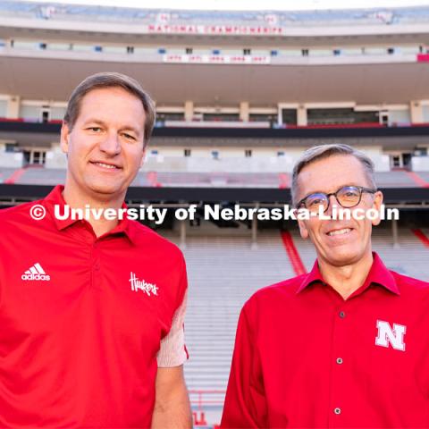 Trev Alberts, Vice Chancellor, Director of Athletics, and UNL Chancellor Ronnie Green in Memorial Stadium. August 27, 2022. Photo by Jordan Opp for University Communication
