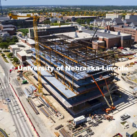 Kiewitt Hall construction on city campus. August 10, 2022. Photo by Craig Chandler / University Communication.