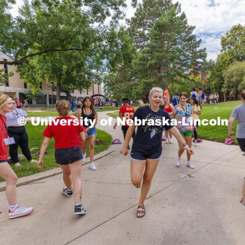 The First Husker Program began Saturday as groups got to know each other on campus. The program consists of a 4-day foundational event (August 13-16, 2022) that gives new students an opportunity to move to campus early, connect with faculty, staff, and resources, and learn some of the skills and strategies that are vital to college-level success. August 13, 2022. Photo by Craig Chandler / University Communication.