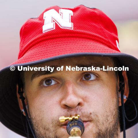 Cornhusker Marching Band practice in Memorial Stadium under the lights. August 18, 2022. Photo by Craig Chandler / University Communication.