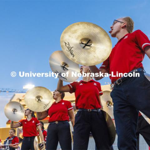 Big Red Welcome week featured the Cornhusker Marching Band Exhibition in Memorial Stadium where they showed highlights of what the band has been working on during their pre-season Band Camp, including their famous “drill down”. August 19, 2022.  Photo by Craig Chandler / University Communication.