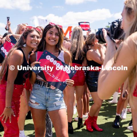 Sororities congregate to the Vine Street fields to participate in Sorority Rush Bid Day. Sorority bid day recruitment. August 20, 2022. Photo by Jordan Opp for University Communication
