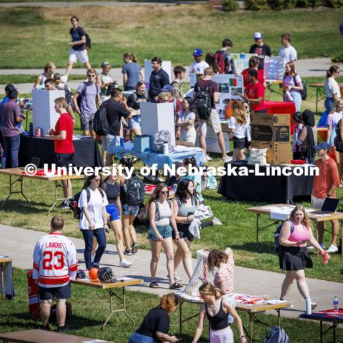 Club Fair in the green space by the Nebraska Union at City Campus. More than 120 recognized student organizations (RSOs) to join for social, professional and leadership interests. RSO members and officers will be on hand to provide details about their organization and answer questions from prospective new members.August 24, 2022. Photo by Craig Chandler / University Communication.