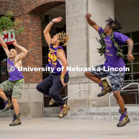 Members of Omega Psi Phi Fraternity Inc. outside the Union attending The Block Party. August 26, 2022. Photo by Jonah Tran/ University Communication.