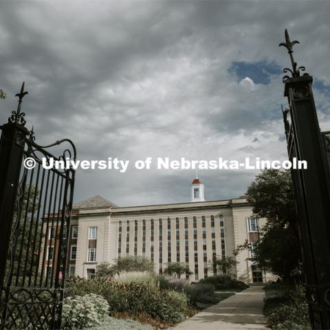 Exterior of the south side of Love Library. August 29, 2022. Photo by Craig Chandler / University Communication.