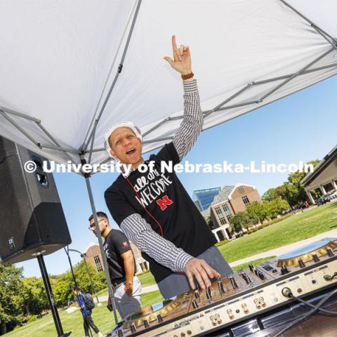 Lawrence Chatters handles the DJ duties at the ODI at the Union event. ODI at the Union Plaza with activities, treats, and to learn more about the Office of Diversity and Inclusion. August 30, 2022. Photo by Craig Chandler / University Communication.