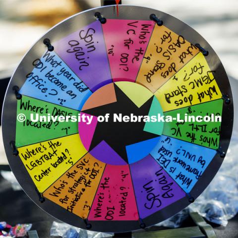 Spin the wheel, answer a question and win a prize. ODI at the Union Plaza with activities, treats, and to learn more about the Office of Diversity and Inclusion. August 30, 2022. Photo by Craig Chandler / University Communication.