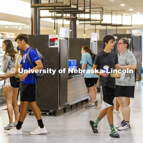 Selleck Dining Hall has been turned into a food court with new seating areas. August 30, 2022. Photo by Craig Chandler / University Communication.