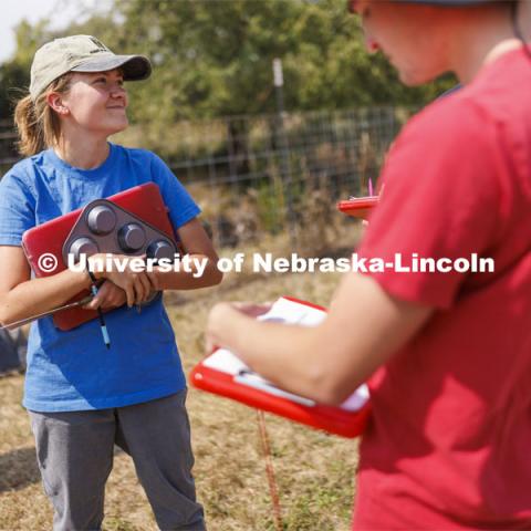 Kennadi Griffis talks with fellow students in her NRES 279 - Soil Evaluation course. Griffis’ curiosity about the natural environment and the opportunities she found at the University of Nebraska–Lincoln propelled the Husker to an international championship in soil judging as a member of Team USA. September 9, 2022. Photo by Craig Chandler / University Communication.
