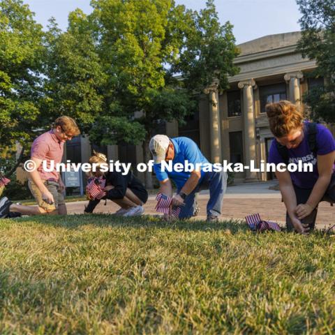 The Nebraska Military and Veteran Success Center, ASUN and others placed flags and signs on East Campus today to commemorate 9/11. The display will be moved to city campus on Monday. September 9, 2022. Photo by Craig Chandler / University Communication.