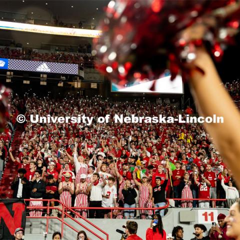 Husker fans cheer at the Nebraska vs. Georgia Southern football in Memorial Stadium. September 10, 2022. Photo by Jonah Tran/ University Communication.