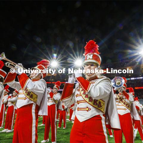 Cornhusker Marching Band plays for the halftime show. Nebraska vs. Georgia Southern football in Memorial Stadium. September 10, 2022. Photo by Craig Chandler / University Communication.