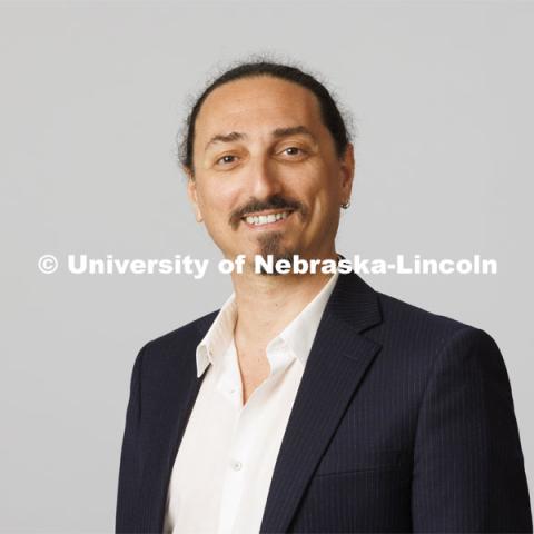 Studio portrait of Alessio Olivieri, Assistant Professor for the Glenn Korff School of Music, Hixon-Lied College of Fine and Performing Arts. September 14, 2022. Photo by Craig Chandler / University Communication.