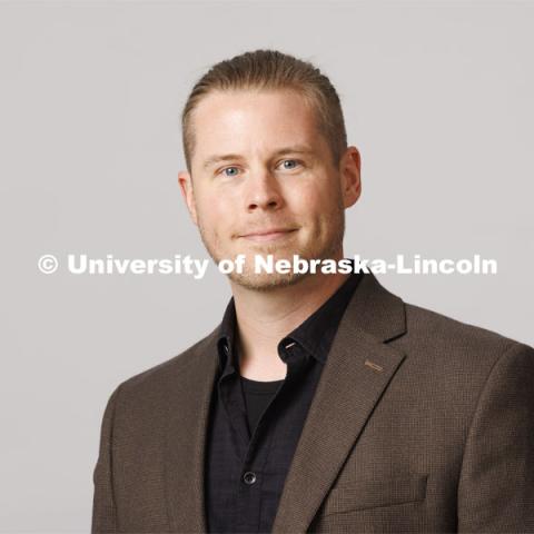 Studio portrait of Matthew Rush, Interim Lecturer of Music. New Faculty and Staff. September 22, 2022. Photo by Craig Chandler / University Communication.