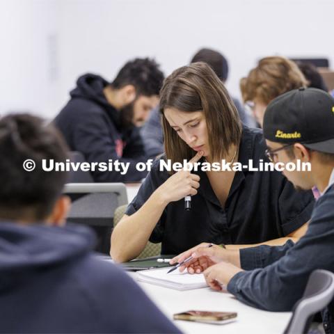 Isabel Safarik teaches asection of Math 106, Calculus 1. October 6, 2022. Photo by Craig Chandler / University Communication. 