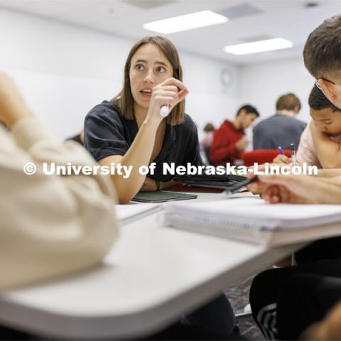 Isabel Safarik teaches asection of Math 106, Calculus 1. October 6, 2022. Photo by Craig Chandler / University Communication. 