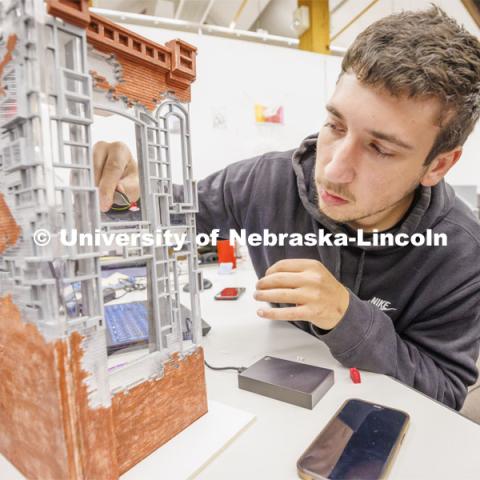 Students work on their design studio projects. Design studios in Architecture Hall. October 12, 2022. Photo by Craig Chandler / University Communication.