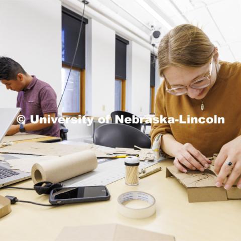 Students work on their design studio projects. Design studios in Architecture Hall. October 12, 2022. Photo by Craig Chandler / University Communication.