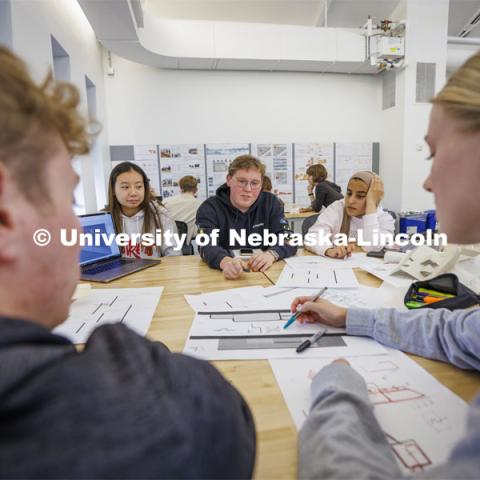 Students work on projects in Design Studio. Design studios in Architecture Hall. October 12, 2022. Photo by Craig Chandler / University Communication.