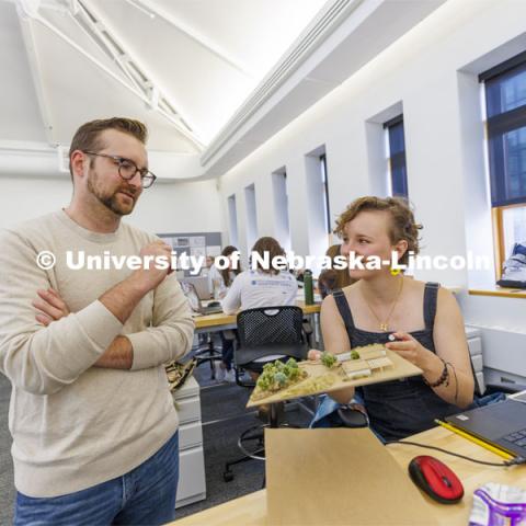 Assistant Professor Michael Harpster works with students in Design Studio. Design studios in Architecture Hall. October 12, 2022. Photo by Craig Chandler / University Communication.