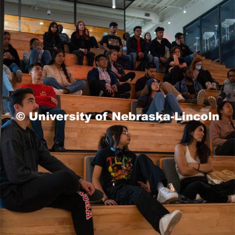 Nebraska College Preparatory Academy scholars got a behind-the-scenes look at internship opportunities with Hudl. Nearly 40 first year NCPA students heard from the company’s chief operating officer, recruiters, and current and former interns. Students learned about internships, the hiring process and the benefits of an internship and toured Hudl’s headquarters. October 13, 2022. Photo by Kirk Rangel for University Communication