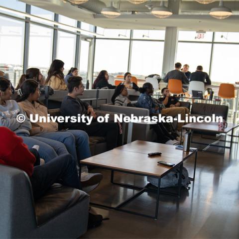 Nebraska College Preparatory Academy scholars got a behind-the-scenes look at internship opportunities with Hudl. Nearly 40 first year NCPA students heard from the company’s chief operating officer, recruiters, and current and former interns. Students learned about internships, the hiring process and the benefits of an internship and toured Hudl’s headquarters. October 13, 2022. Photo by Kirk Rangel for University Communication