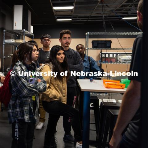 Nebraska College Preparatory Academy scholars got a behind-the-scenes look at internship opportunities with Hudl. Nearly 40 first year NCPA students heard from the company’s chief operating officer, recruiters, and current and former interns. Students learned about internships, the hiring process and the benefits of an internship and toured Hudl’s headquarters. October 13, 2022. Photo by Kirk Rangel for University Communication