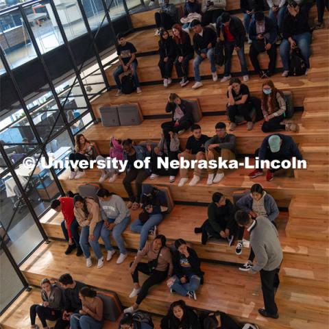 Nebraska College Preparatory Academy scholars got a behind-the-scenes look at internship opportunities with Hudl. Nearly 40 first year NCPA students heard from the company’s chief operating officer, recruiters, and current and former interns. Students learned about internships, the hiring process and the benefits of an internship and toured Hudl’s headquarters. October 13, 2022. Photo by Kirk Rangel for University Communication