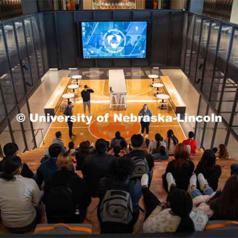 Nebraska College Preparatory Academy scholars got a behind-the-scenes look at internship opportunities with Hudl. Nearly 40 first year NCPA students heard from the company’s chief operating officer, recruiters, and current and former interns. Students learned about internships, the hiring process and the benefits of an internship and toured Hudl’s headquarters. October 13, 2022. Photo by Kirk Rangel for University Communication