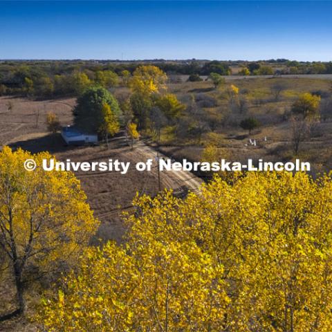 An aerial photo shows academic advisers as they tour Reller Prairie in southwest Lancaster County. Academic counselors on a tour of Reller Prairie in southwest Lancaster County. October 17, 2022. Photo by Craig Chandler / University Communication.