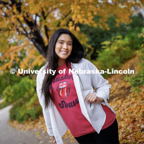 Mayah Delgado-Walker is a junior in Hospitality, Restaurant and Tourism Management.  She is a member of the Omaha tribe and is featured in Native American Heritage Month feature. November 4, 2022. Photo by Craig Chandler / University Communication. 