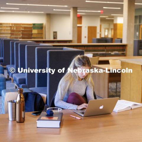 Law students study in the renovated Schmid Law Library. November 10, 2022. Photo by Craig Chandler / University Communication.