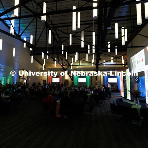 UNL Chancellor Ronnie Green talks with attendees at the Nebraska Innovation Campus celebration. November 10, 2022. Photo by Craig Chandler / University Communication.